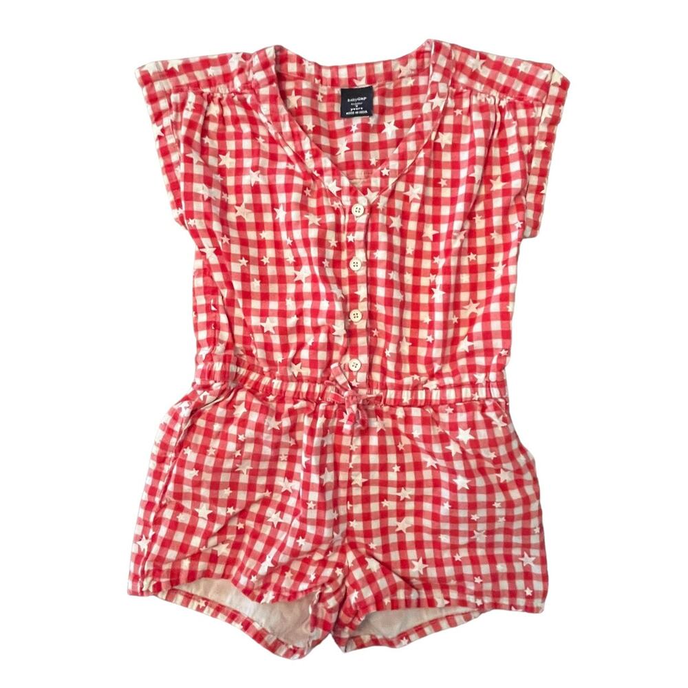 Gap VGUC Red Checkered Romper with Stars. Size 3.